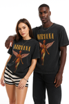 Bacon Qatar unisex oversized license band t-shirt with Nirvana prints in Acid washed black