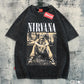 Bacon Qatar Unisex Nirvana Oversized Vintage Graphic T-Shirt in Washed Black
