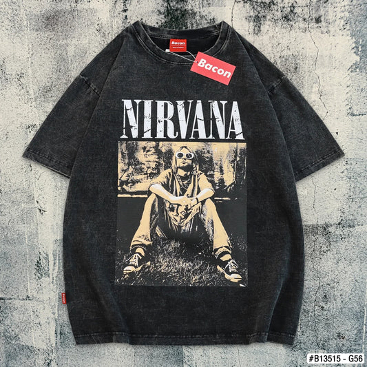 Bacon Qatar Unisex Nirvana Oversized Vintage Graphic T-Shirt in Washed Black