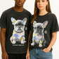 Bacon Qatar Graffiti French Bulldog Acid Wash Oversized T-Shirt – Black