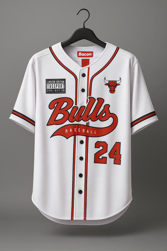 Bulls Baseball Jersey Tee – White & Red | Bacon Qatar